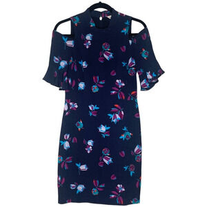 Rebecca Taylor Bellflower Print Navy Dress – Cold Shoulder Cutout Floral, Size 2